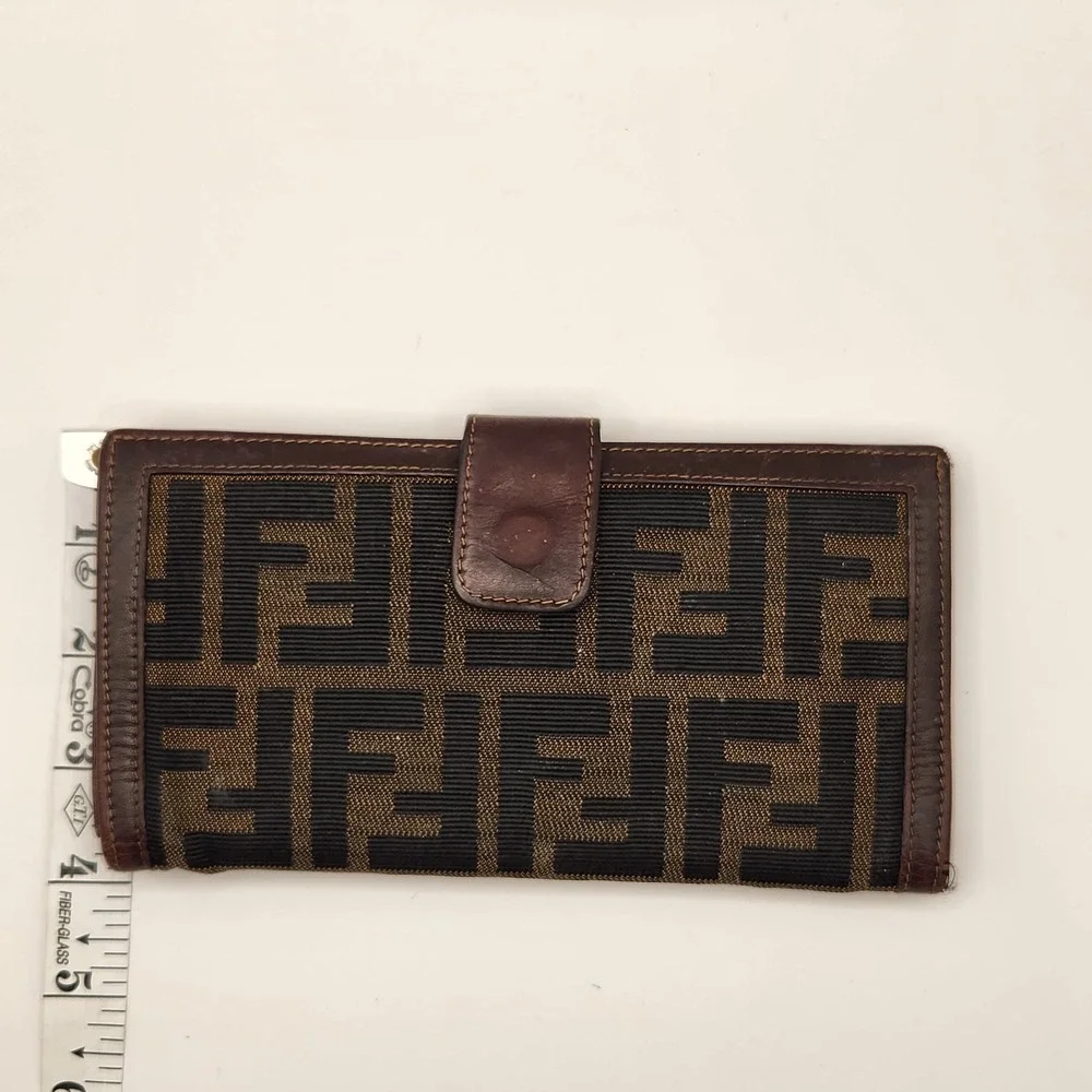 Authentic FENDI Zucca FF Monogram Long Trifold Wallet Brown Tobacco Vintage Rare